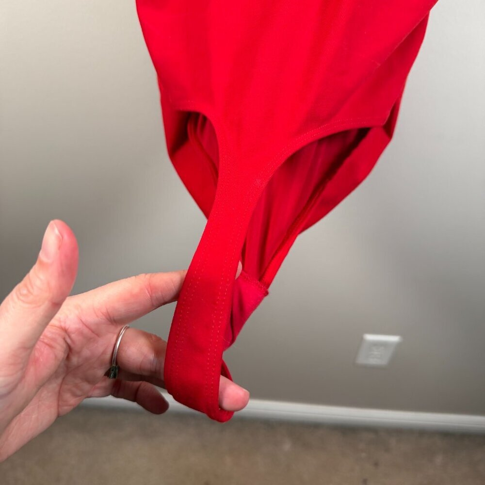 Intimately Free People Double Take Bodysuit Size Medium Red Plunge Sexy - Picture 11 of 13